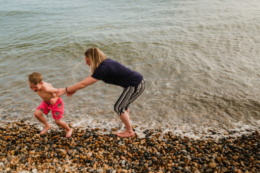 mother and son at the beach in Hove