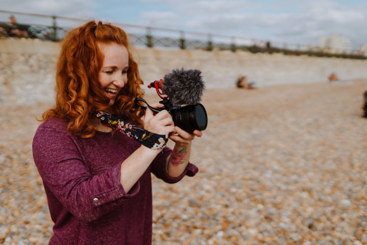 Anja filming on the beach Hove