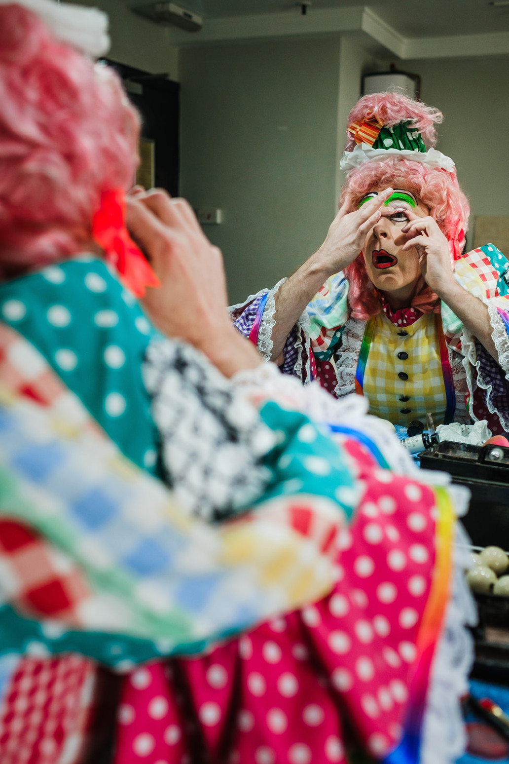 pantomime dame make up room exhibition pandemic